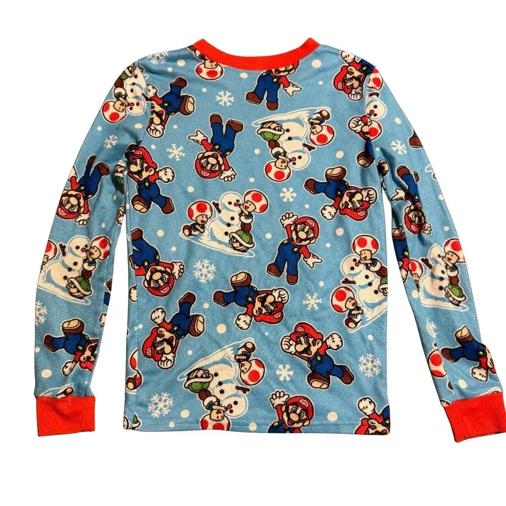 Super Mario Boys Pajama Set Size 10 Snug Fit Long Sleeve Top & Pants Winter Snow